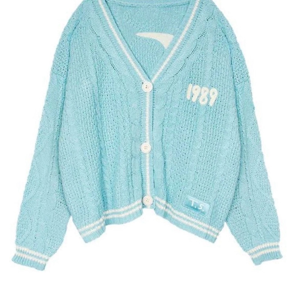Taylor Swift Light Blue Cable Knit '1989' V‑Neck Cardigan 3XL-4XL